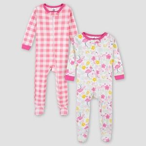 Gerber Toddler Girls' 2pk Flamingo Snug Fit Footed Pajama  White Pink 18m